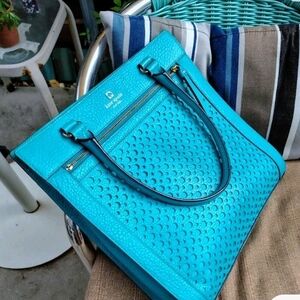 Kate Spade Turquoise Embossed Shoulder Bag Pebbled Leather. Generous